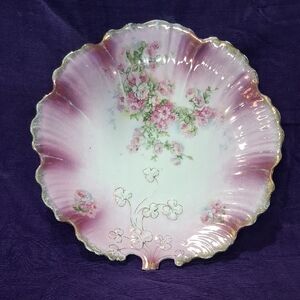 Antique Plate Porcelain Pink Roses Gilt Clovers Dish